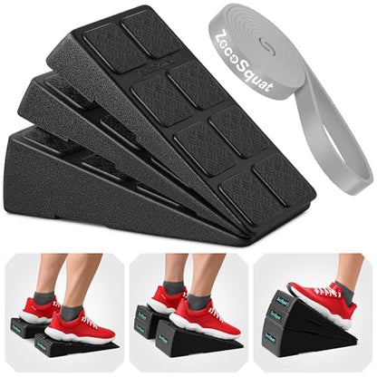 Squat Wedge Block Set of 3/5 - 960 LBS Capacity - Slant Board for Calf Stretching with 5 Stackable Angles - Calf Stretcher Slant Board - Workout Equipment - EPP Material for Exercise Equipment & Physical Therapy - color: Black&Gray