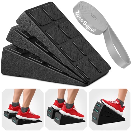 Squat Wedge Block Set of 3/5 - 960 LBS Capacity - Slant Board for Calf Stretching with 5 Stackable Angles - Calf Stretcher Slant Board - Workout Equipment - EPP Material for Exercise Equipment & Physical Therapy - color: Black&Gray