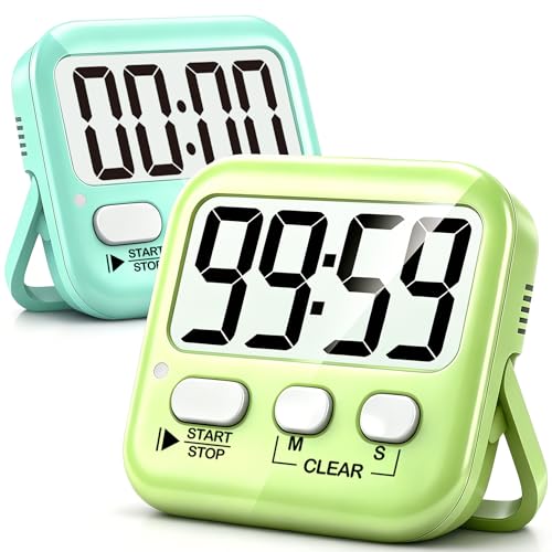 Antonki 2 Pack Digital Timer for Kids Classroom Kitchen Timers for Cooking | w/ Battery, Easy to View, Alarm, Mute Mode, Count Down/Up, Magnetic, Kickstand, Hanging, Classroom Timer for Teacher Supplies - color: 2 * Amazing Macaron ( 98%+choice for Kids )