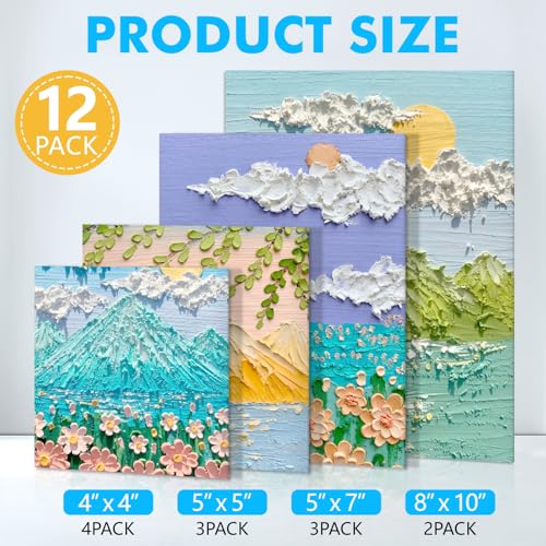 ESRICH Canvas Boards for Painting 12 Pack Art Supplies Paint Canvas 4x4, 5x5, 5x7, 8x10 Blank Large Canvases for Painting-Cotton Primed Canvas Panels for Acrylic, Oil, Gouache & Tempera. - size: 12 pack（4x4 5x5 5x7 8x10)