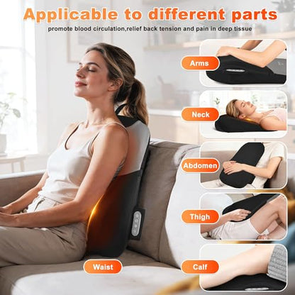Neck and Back Massager with Heat, Rolling Up and Down Shiatsu Back and Neck Massager with Heat, 4D Kneading and Car Adapter for Home, Office and Car use, Gifts for Men and Women - color: Black-02