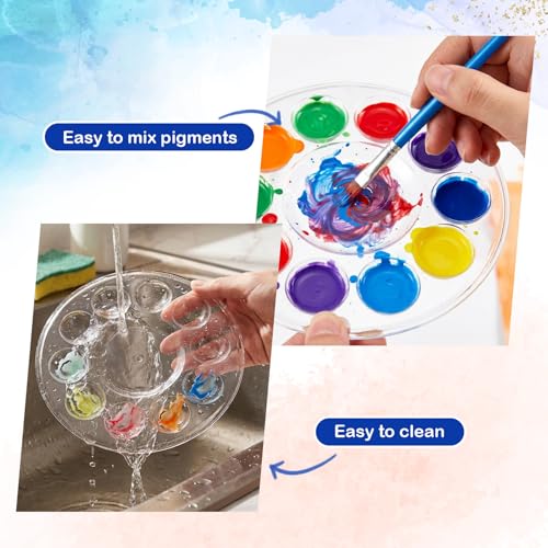 100 Pcs Paint Tray Palettes Bulk, 5.5 in Plastic Paint Pallets, Clear Disposable Round Watercolor Paints Tray, Watercolor Craft Supplies for DIY Art Painting, Birthday, Painting Party