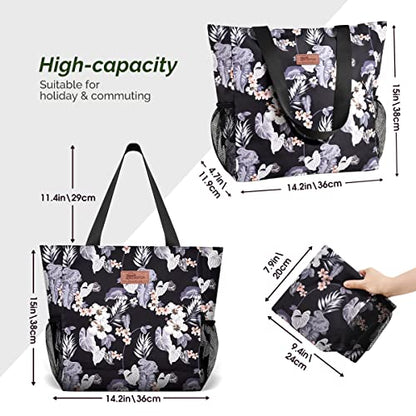 Buringer Large Waterproof Beach Bag for Women Sandproof Tote Bag with Zipper and Pockets Pool Bag for Travel Gym Vacation - color: Floral