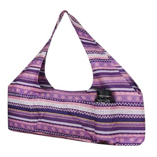 Large Yoga Mat Bag Yoga Bags and Carriers Fits All You Stuff Yoga Tote Bag with Yoga Mat Strap, Elastic Pockets and Zipper Pockets - color: purple pink