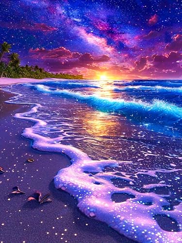 Okarina Diamond Art Kits for Adults & Beginners, Beach Diamond Painting Kit | 5D Full Drill Gem Art with Starry Sky, Round Diamond Dots, Home Wall Decor & Gift, 12 x 16 Inch - color: HMDPUS-26109