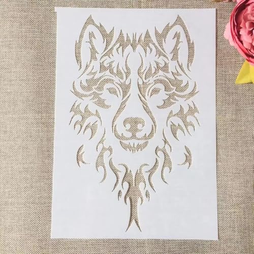 TIAMECH A4 Reusable Wild Wolf Stencil for Painting | Tribal Styled Wolf Layering Template, DIY Wall Art, Wood Furniture, Scrapbook & Crafts (8.3x11.7inch) - style: Wild Wolf
