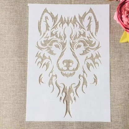 TIAMECH A4 Reusable Wild Wolf Stencil for Painting | Tribal Styled Wolf Layering Template, DIY Wall Art, Wood Furniture, Scrapbook & Crafts (8.3x11.7inch) - style: Wild Wolf