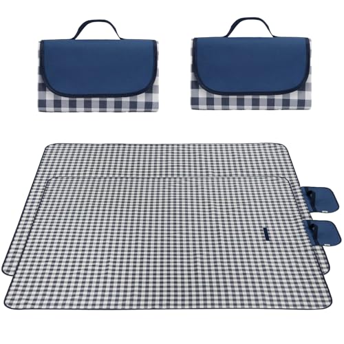 Wind Tour Waterproof Picnic Blanket with Carry Strap - Foldable Sandproof Outdoor Mat for Camping, Beach, Park - 59" x 71",Grey Grid (Two Mat Set) - color: 59” X 71“,grey Grid (Two Mat Set)
