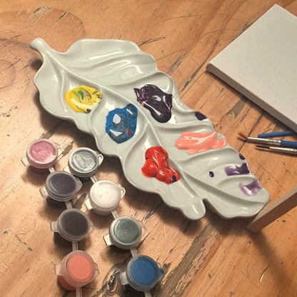 Leaf-Shaped Ceramic Paint Palette White Painting Tray Artist Porcelain Mixing Dish for Watercolor, Acrylic, Painter's Gift Painting Holder