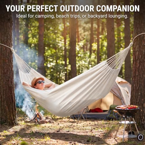 Canvas Hammock 122" Long X 59" Wide 2 Person Hammock 440 pounds Maximum Weight Applicable Scenes in Courtyard Autumn, Indoor Hanging Chairs, Beach Leisure (White, Full) - color: White, size: Full