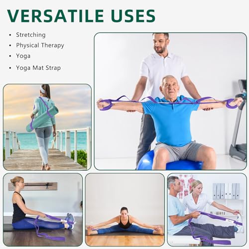 Abiarst Stretching Strap Yoga Straps for Physical Therapy, 10 Loops Non-Elastic Stretch Band for Pilates, Flexibility, Exercise and Gymnastics - color: Purple