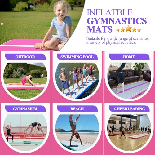 Air Mat Tumble Track, Gymnastics Mats Tumbling Track with Electric Air Pump for Home Use Cheerleading Training Kids Gym Yoga - color: Pink/Purple, size: 10ftx3.3ftx4inch