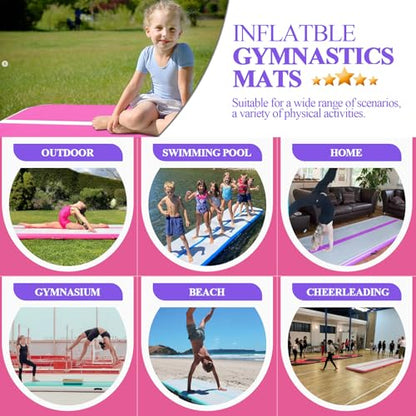Air Mat Tumble Track, Gymnastics Mats Tumbling Track with Electric Air Pump for Home Use Cheerleading Training Kids Gym Yoga - color: Pink/Purple, size: 10ftx3.3ftx4inch