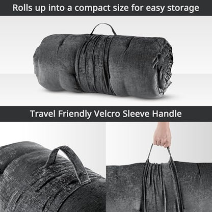 Intelligent Design Foldable Lounge Floor Pillow 27" x 74" Charcoal | Edelia Poly Chenille Soft Sheen Cushion, Tufted Seat for Meditation, Game Playing, Yoga, Reading with Travel Wrap - color: Charcoal