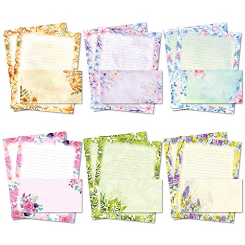 Stationary Writing Paper with Envelopes - Flora Stationery Set with Lined Letter Writing Paper, 48 Sheets + 24 Envelopes, 8.5 x 11 Inch of Each Stationary Paper - style: Stationery and Envelopes