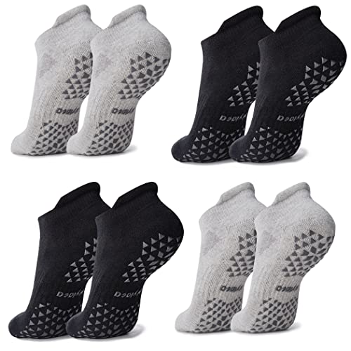 Hylaea Unisex Non Slip Socks with Grip for Yoga, Hospital, Pilates, Barre | Ankle, Cushioned - color: 4 Pairs Black Grey, size: Small-Medium