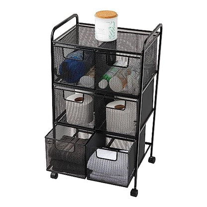 Mind Reader Multipurpose Rolling Cart with Drawers, Office Storage Organizer, Utility Cart, Metal Mesh, Black - style: 6-Drawers