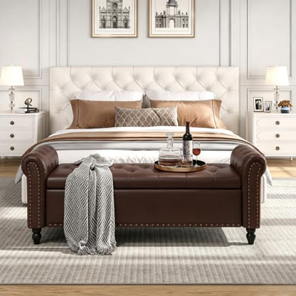FiveWillowise 65" Bedroom Bench,End of Bed Bench with Storage,Chocolate - color: Chocolate, size: 65-inch