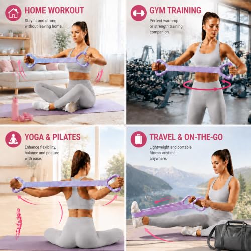 Figure 8 Resistance Band for Workout, Stretching, Yoga, Pilates, Physical Therapy and Home Fitness, TPE Exercise Band - color: Purple