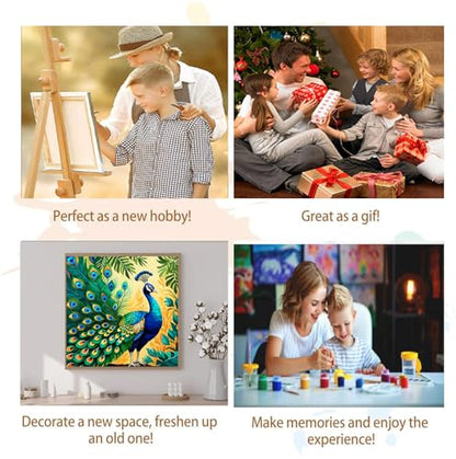 Artunion Framed Paint by Numbers Kit for Adults Beginners & Kids Ages 8-12,Colorful Peacock Paint by Number with Frame,Bird Animals Paint by Numbers Kit on Canvas 10 * 10 Inch Without Easel - color: ZXT-323-F