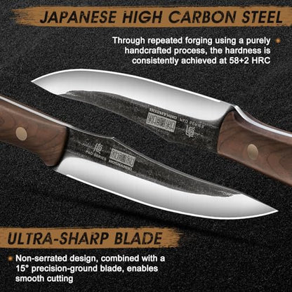 HOSHANHO Steak Knives Set of 6, Sharp 4.5" Non Serrated Steak Knife Set | Hand Forged High Carbon Steel Dinner Steak Knives with Full Tang Wood Handle, Gift with Men - size: 4.5"
