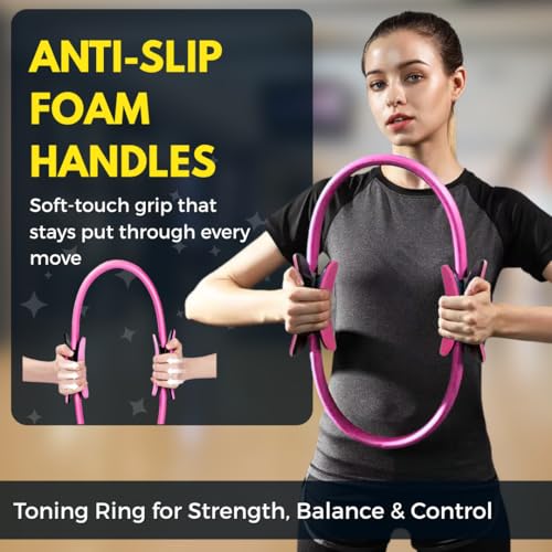 Pilates Ring 15-Inch, Magic Circle for Women, Fitness Ring for Core & Thighs, Yoga & Strength Training, Workout Ring for Home & Gym, Inner Thigh Toner, Pilates Accessory