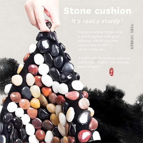 Acupressure Mat Foot Massager, Reflexology Pad with Natural Pebble Stones | Natural cobblestone foot massager mat with flexible base & lace border. Stimulates acupoints for pain relief & relaxation - color: Pebble-flower