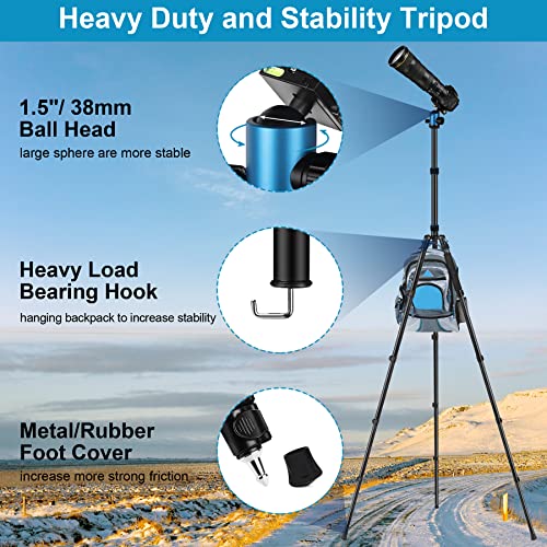 JOILCAN 81" Tripod for Camera Phone, 83" Aluminum Camera Tripod Monopod | Tall DSLR Tripod with 360°Ball Head, Heavy Duty Travel Tripod for Binoculars Spotting Scope Telescope, Payload 35lb - color: Blue