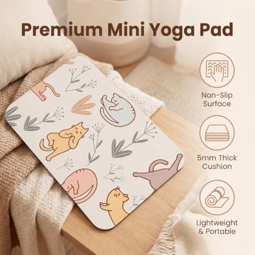 Small Mini Yoga Mat 23.6×15.7in 5mm Thin Cute Cat Print Travel Knee Pad