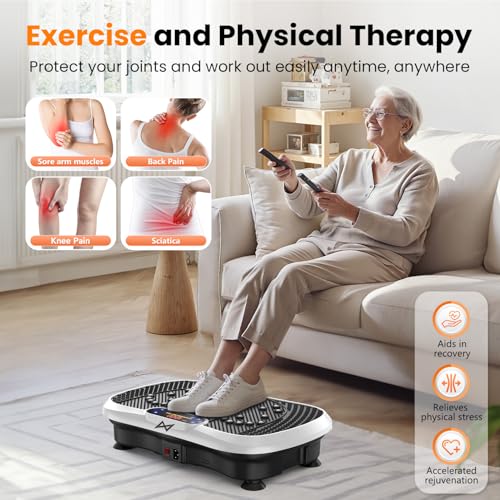 AXV Vibration Plate Fitness Platform Exercise Machine Body Vibrating Board | Curved Design Powerful 200W Bluetooth Oscillating Shake Plate for Lymphatic Drainage Recovery Whole Body Toning With Handles - color: BT.PRO.WHITE