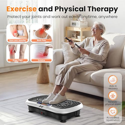 AXV Vibration Plate Fitness Platform Exercise Machine Body Vibrating Board | Curved Design Powerful 200W Bluetooth Oscillating Shake Plate for Lymphatic Drainage Recovery Whole Body Toning With Handles - color: BT.PRO.WHITE