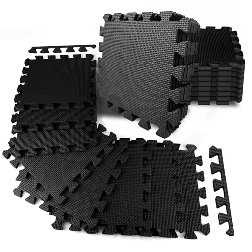 20 Tiles EVA Interlocking Floor Mats, 12＂× 12＂ Thick Home Gym Flooring Mats, 20 Sq Ft Black Foam Tiles for Yoga, Workout, Jump Rope, Gym Equipment, Corner Layout, Play Area - size: 20 TILES