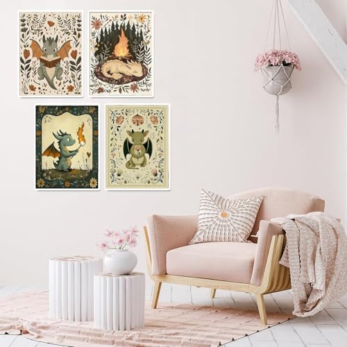 4 Pack Diamond Art Kits for Adults Funny Diamond Painting Kit for Beginner | Dragon 5D DIY Cute Vintage Diamond Dots Full Drill Crafts for Gem Art Dot Art for Adults Home Wall Decor for Teens 12x16 in - color: DP03295