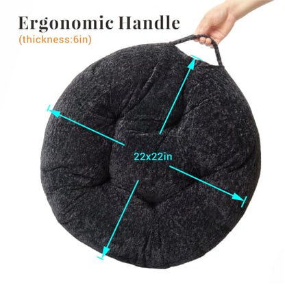 Floor Pillow, Large Meditation Sitting Cushion with Handle - color: Round, Black