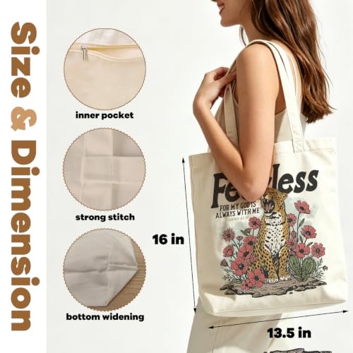 VICBOU Christian Canvas Tote Bag for Women Girls Birthday,Shoulder Bag with Pocket for Grocery Shopping Beach - color: Leopard