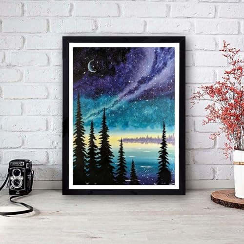 4 Pack Paint by Numbers Kit for Adults Framed Canvas with Wooden Easel | Adults' Paint-by-Number Kits Moon Lake Tree Mountain DIY Acrylic Landscape Oil Painting Arts Crafts 7.8x11.8inch - color: 4 Pack 20X30in-7, size: 8x12in with Framed - with Wooden Eas