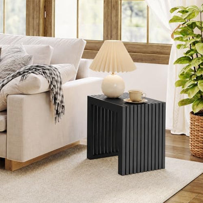 Bamboo Dining Bench, 18'' Slatted Design Entryway Bench, Black - color: Black, size: 18in