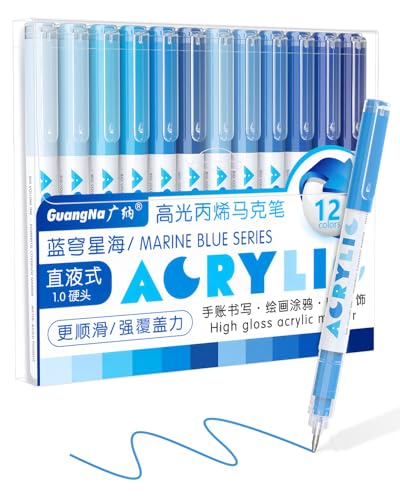 Guangna Acrylic Gel Pens 12 Color, Colored Pens for Journaling, Coloring Books, Calligraphy, Note Taking & DIY Crafts, RollerBall Pen Tip (Blue) - color: Blue