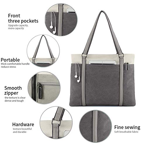 Laptop Tote Bag for Women, 15.6 Inch Work Bag with Laptop Compartment and Zipper, Canvas Computer Tote for Teacher - color: 다크그레이