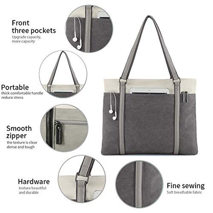 Laptop Tote Bag for Women, 15.6 Inch Work Bag with Laptop Compartment and Zipper, Canvas Computer Tote for Teacher - color: 다크그레이