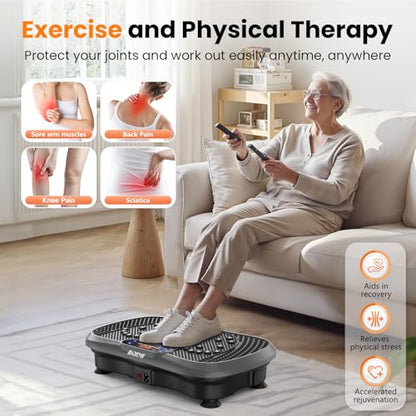 AXV Vibration Plate Fitness Platform Exercise Machine Body Vibrating Board | Curved Design Powerful 200W Bluetooth Oscillating Shake Plate for Lymphatic Drainage Recovery Whole Body Toning With Handles - color: SLIM.GRAY