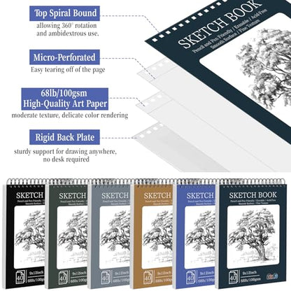 18 Pack Sketch Books Bulk 9x12 Inch Large Top Spiral Bound Sketch Pads 720 Total Sheets 6-Color Sketchbook 68lb/100gsm Acid-Free Drawing Paper for Students Beginners Artists Classroom Art Supplies - size: 9 x 12 in
