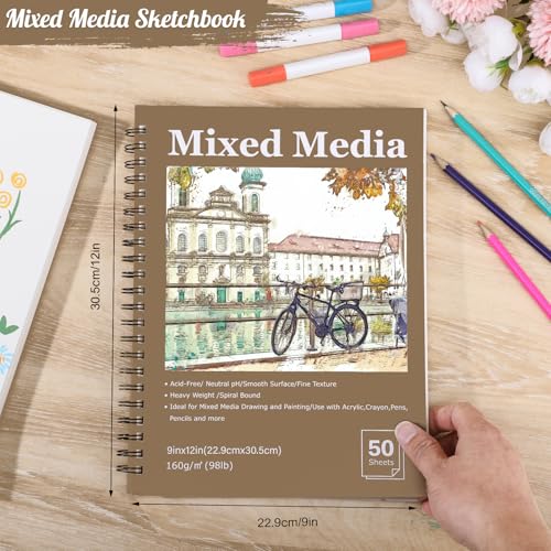 4 Pack 9x12 Mixed Media Sketchbook, Spiral Bound, 200 Sheets Sketch Pads | 160gsm Acid-Free Paper, for Dry Media, Lays Flat for Sketching, Multi-Media Artistic Creation At Home & Outdoors - color: landscape, size: 9 x 12 inch (4 pack)
