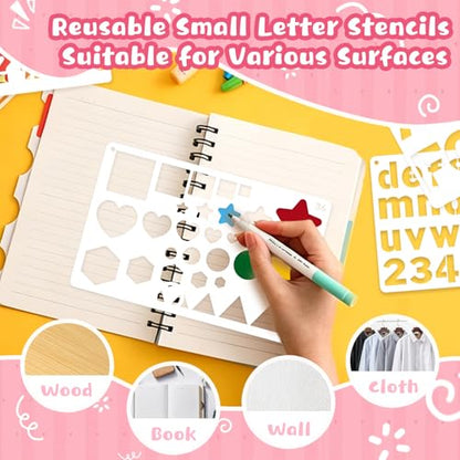 36Pcs Letter Stencils Small Reusable Letter Number Stencils for Painting | 1/2,3/4,1,5/4,2Inch,Alphabet,Geometric Templates,DIY Art Craft Project,Notebook,Scrapbooking, Journal,Wall,Home,Party Decor