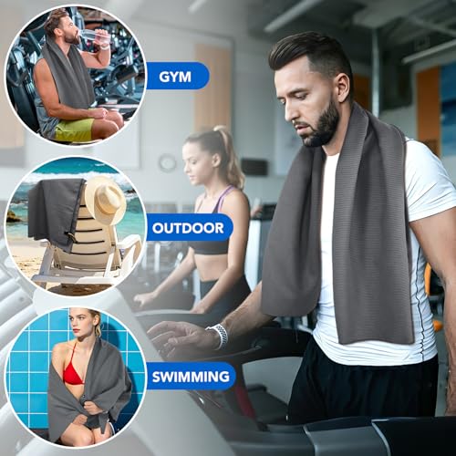 SUNLAND Microfiber Gym Bath Towels for Men Momen 24x48In - color: Dgrey X 2