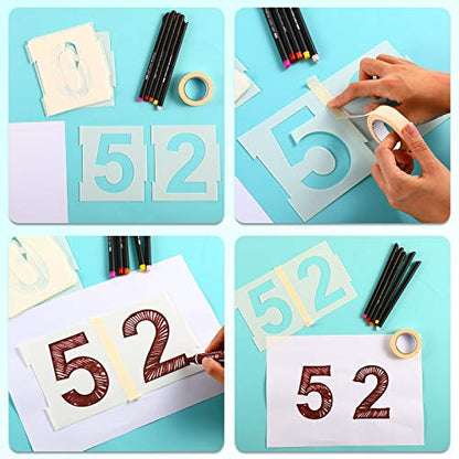 20 Pieces Curb Stencil Kit 0-9 Address Number Reusable Plastic Numbers Stencils with 2 Rolls Masking Tape for Painting Address in Wall Wood Road Mailbox(4 Inch Height) - size: 4 Inch Height