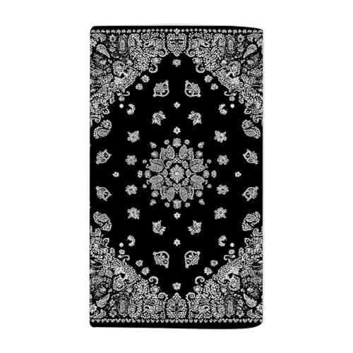 Western Paisley Boho Bath Towel 15X30 Inch Washcloths Black Bandana with White Ornaments Face/Body/Hair/Hand Towel for Spa Gym Yoga Swim Bathroom Kitchen Hotel - color: Western Paisley