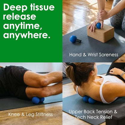 Rodo 2-in-1 Firm Peanut & Lacrosse Ball Roller | Deep Tissue Massage Tool for Fascia, Plantar Fasciitis, Hips & Back | Mobility & Recovery Roller | Compact, Travel-Friendly, Pilates & Therapy Ready - color: Blue