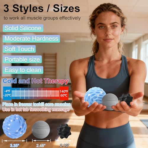 HODEMI Spiky Massage Ball Set, 3 Pack Spiky Ball, Ribbed Massage Ball & Trigger Point Ball for Deep Tissue Massage and Myofascial Release for Back, Neck, Hip, Shoulder and Foot with Mesh Bag - style: Classic Texture Set