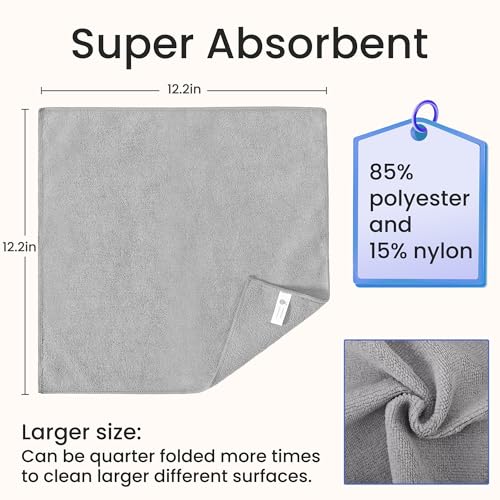Microfiber Cleaning Cloths-12 Pack,Microfiber Towels for Cars & Kitchen,Highly Absorbent Cleaning Towel,Lint Free Streak Free Rags for House,Window,Grey(12.2"x12.2") - color: Grey